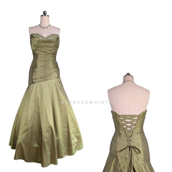 Mori Lee Dresses & Skirts - Mori Lee Prom Dress Maxi Gown 10 Green Strapless Corset Mermaid Bead Y2K Olive